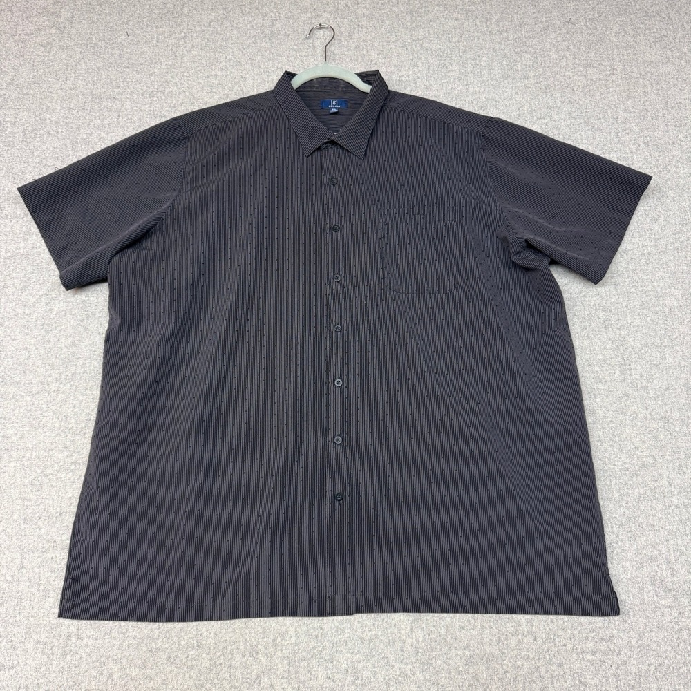 George Button Front Shirt 3XL Black Textured Stripe Dot Short Sleeve Pocket Top